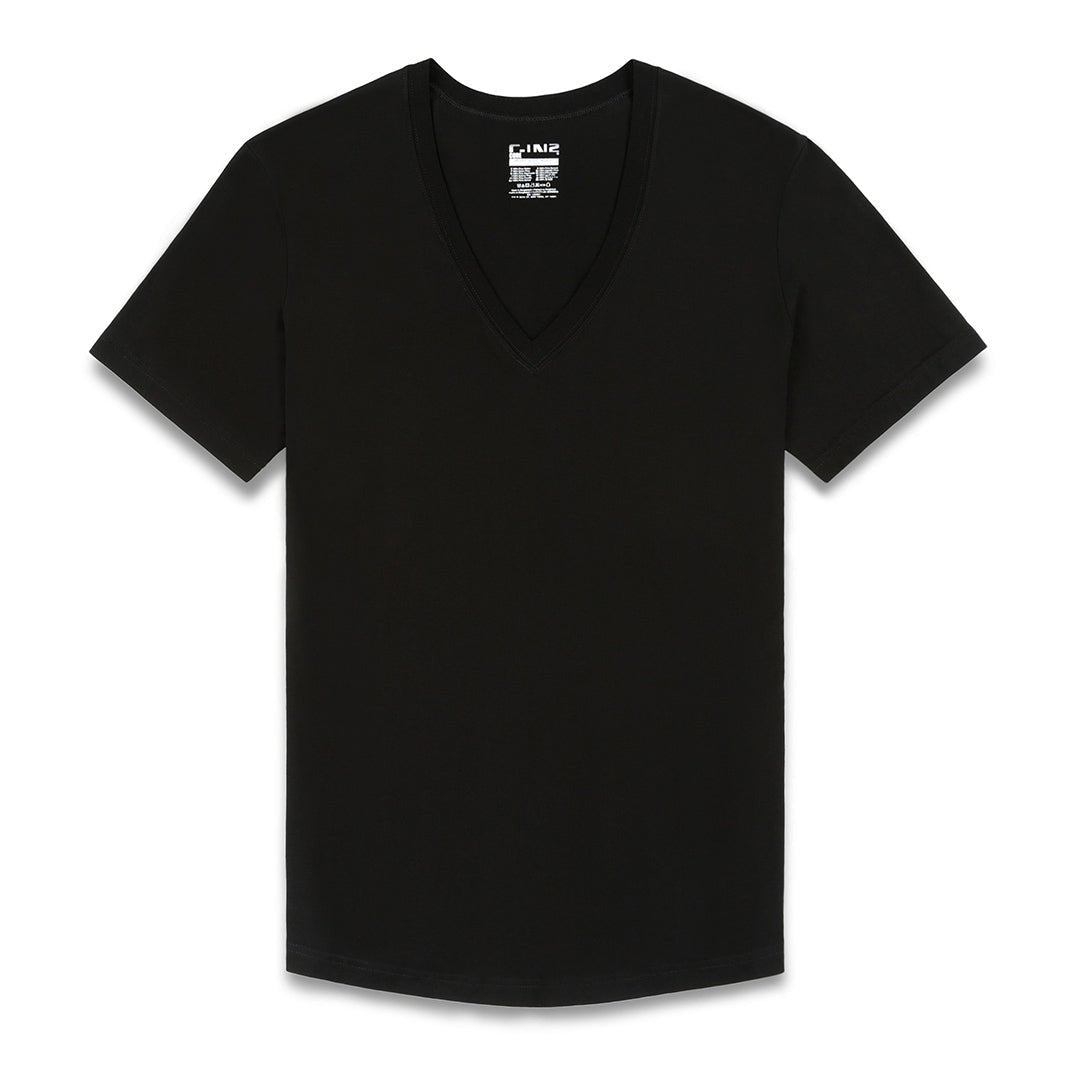 Perfect Pima Relaxed Deep V - Neck T-Shirt Black - C - IN2 New York