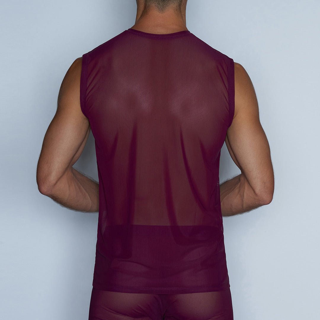 Sheer Sleeveless Crew Neck T-Shirt Perrie Purple - C - IN2 New York